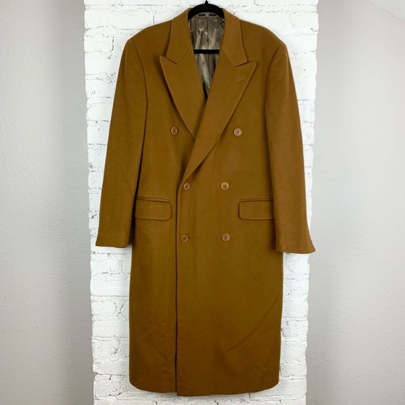 Valentino Uomo Cashmere Wool Double Button Long Trench Coat Camel 46R - Picture 1 of 15